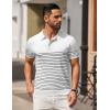 imageCOOFANDY Mens Knit Polo Shirts Short Sleeve Striped Golf Polo Shirts Lightweight Casual Collared T ShirtWhite Black Stripes