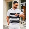 imageCOOFANDY Mens Knit Polo Shirts Short Sleeve Striped Golf Polo Shirts Lightweight Casual Collared T ShirtWhite and Black