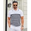 imageCOOFANDY Mens Knit Polo Shirts Short Sleeve Striped Golf Polo Shirts Lightweight Casual Collared T ShirtWhite and Black
