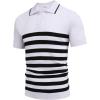 imageCOOFANDY Mens Knit Polo Shirts Short Sleeve Striped Golf Polo Shirts Lightweight Casual Collared T ShirtWhite and Black
