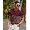 imageCOOFANDY Mens Knit Polo Shirts Short Sleeve Striped Golf Polo Shirts Lightweight Casual Collared T ShirtWine Red White Stripes