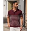 imageCOOFANDY Mens Knit Polo Shirts Short Sleeve Striped Golf Polo Shirts Lightweight Casual Collared T ShirtWine Red White Stripes