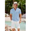 imageCOOFANDY Mens Knit Shirts Short Sleeve Button Down Polo Shirt Crochet Casual Vintage Summer Beach ShirtsClear Blue