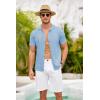 imageCOOFANDY Mens Knit Shirts Short Sleeve Button Down Polo Shirt Crochet Casual Vintage Summer Beach ShirtsClear Blue
