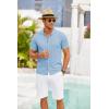 imageCOOFANDY Mens Knit Shirts Short Sleeve Button Down Polo Shirt Crochet Casual Vintage Summer Beach ShirtsClear Blue