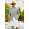 imageCOOFANDY Mens Knit Shirts Short Sleeve Button Down Polo Shirt Crochet Casual Vintage Summer Beach ShirtsIce Green