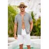 imageCOOFANDY Mens Knit Shirts Short Sleeve Button Down Polo Shirt Crochet Casual Vintage Summer Beach ShirtsLight Gray