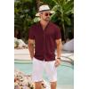 imageCOOFANDY Mens Knit Shirts Short Sleeve Button Down Polo Shirt Crochet Casual Vintage Summer Beach ShirtsWine Red