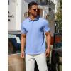 imageCOOFANDY Mens Polo Shirts 100 Cotton Heavyweight Short Sleeve Button Golf Shirts Classic Pullover Ribbed Collar and CuffsClear Blue