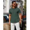 imageCOOFANDY Mens Polo Shirts 100 Cotton Heavyweight Short Sleeve Button Golf Shirts Classic Pullover Ribbed Collar and CuffsGreen