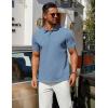 imageCOOFANDY Mens Polo Shirts 100 Cotton Heavyweight Short Sleeve Button Golf Shirts Classic Pullover Ribbed Collar and CuffsGrey Blue