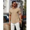 imageCOOFANDY Mens Polo Shirts 100 Cotton Heavyweight Short Sleeve Button Golf Shirts Classic Pullover Ribbed Collar and CuffsKhaki