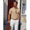 imageCOOFANDY Mens Polo Shirts 100 Cotton Heavyweight Short Sleeve Button Golf Shirts Classic Pullover Ribbed Collar and CuffsKhaki