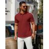 imageCOOFANDY Mens Polo Shirts 100 Cotton Heavyweight Short Sleeve Button Golf Shirts Classic Pullover Ribbed Collar and CuffsWine Red