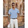 imageCOOFANDY Mens Polo Shirts Short Sleeve Classic Fit Golf Shirts Casual Solid Waffle Collared T ShirtLight Blue
