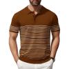 imageCOOFANDY Mens Knit Polo Shirts Short Sleeve Striped Golf Polo Shirts Lightweight Casual Collared T ShirtCaramel White Stripes