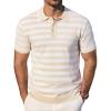 imageCOOFANDY Mens Knit Polo Shirts Short Sleeve Striped Golf Polo Shirts Lightweight Casual Collared T ShirtLight Khaki Stripes