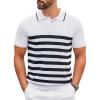 imageCOOFANDY Mens Knit Polo Shirts Short Sleeve Striped Golf Polo Shirts Lightweight Casual Collared T ShirtWhite and Black