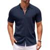 imageCOOFANDY Mens Knit Shirts Short Sleeve Button Down Polo Shirt Crochet Casual Vintage Summer Beach ShirtsDark Navy Blue