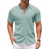 imageCOOFANDY Mens Knit Shirts Short Sleeve Button Down Polo Shirt Crochet Casual Vintage Summer Beach ShirtsIce Green
