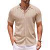 imageCOOFANDY Mens Knit Shirts Short Sleeve Button Down Polo Shirt Crochet Casual Vintage Summer Beach ShirtsKhaki