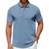 imageCOOFANDY Mens Polo Shirts 100 Cotton Heavyweight Short Sleeve Button Golf Shirts Classic Pullover Ribbed Collar and CuffsGrey Blue
