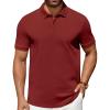 imageCOOFANDY Mens Polo Shirts 100 Cotton Heavyweight Short Sleeve Button Golf Shirts Classic Pullover Ribbed Collar and CuffsWine Red