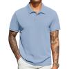 imageCOOFANDY Mens Polo Shirts Short Sleeve Classic Fit Golf Shirts Casual Solid Waffle Collared T ShirtLight Blue