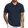 imageCOOFANDY Mens Polo Shirts Short Sleeve Classic Fit Golf Shirts Casual Solid Waffle Collared T ShirtNavy Blue
