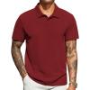imageCOOFANDY Mens Polo Shirts Short Sleeve Classic Fit Golf Shirts Casual Solid Waffle Collared T ShirtWine Red