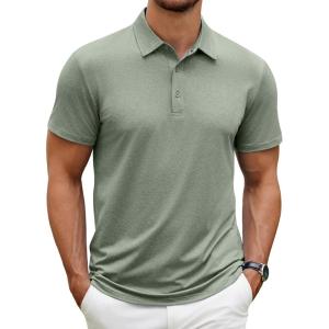 imageCOOFANDY Mens Polo Shirt Golf Dry Fit Performance Short Sleeve Moisture Wicking Athletic Polo Collared Tennis TShirtArmy Green