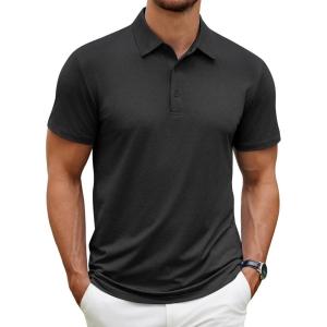 imageCOOFANDY Mens Polo Shirt Golf Dry Fit Performance Short Sleeve Moisture Wicking Athletic Polo Collared Tennis TShirtBlack