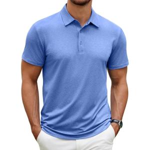 imageCOOFANDY Mens Polo Shirt Golf Dry Fit Performance Short Sleeve Moisture Wicking Athletic Polo Collared Tennis TShirtBlue