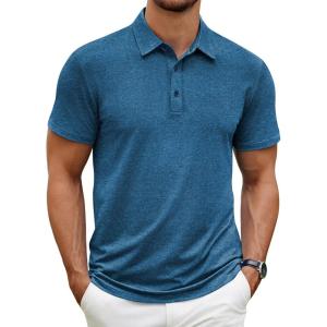 imageCOOFANDY Mens Polo Shirt Golf Dry Fit Performance Short Sleeve Moisture Wicking Athletic Polo Collared Tennis TShirtDark Blue