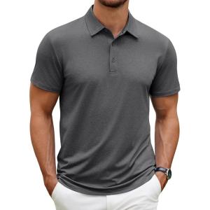 imageCOOFANDY Mens Polo Shirt Golf Dry Fit Performance Short Sleeve Moisture Wicking Athletic Polo Collared Tennis TShirtDark Gray