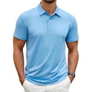 imageCOOFANDY Mens Polo Shirt Golf Dry Fit Performance Short Sleeve Moisture Wicking Athletic Polo Collared Tennis TShirtLight Blue