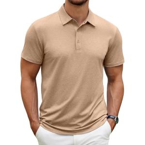 imageCOOFANDY Mens Polo Shirt Golf Dry Fit Performance Short Sleeve Moisture Wicking Athletic Polo Collared Tennis TShirtLight Brown