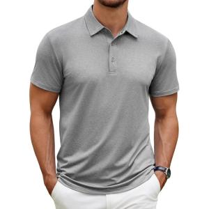 imageCOOFANDY Mens Polo Shirt Golf Dry Fit Performance Short Sleeve Moisture Wicking Athletic Polo Collared Tennis TShirtLight Gray