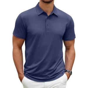 imageCOOFANDY Mens Polo Shirt Golf Dry Fit Performance Short Sleeve Moisture Wicking Athletic Polo Collared Tennis TShirtPure Blue