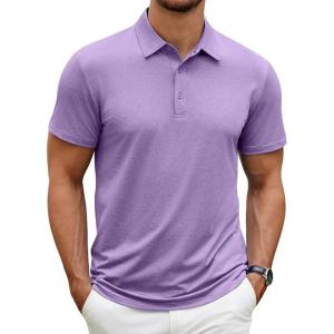 imageCOOFANDY Mens Polo Shirt Golf Dry Fit Performance Short Sleeve Moisture Wicking Athletic Polo Collared Tennis TShirtPurple