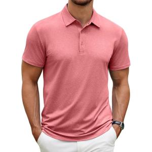 imageCOOFANDY Mens Polo Shirt Golf Dry Fit Performance Short Sleeve Moisture Wicking Athletic Polo Collared Tennis TShirtRed