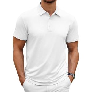 imageCOOFANDY Mens Polo Shirt Golf Dry Fit Performance Short Sleeve Moisture Wicking Athletic Polo Collared Tennis TShirtWhite