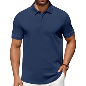 imageCOOFANDY Mens Polo Shirts 100 Cotton Heavyweight Short Sleeve Button Golf Shirts Classic Pullover Ribbed Collar and CuffsDark Navy