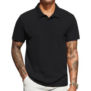 imageCOOFANDY Mens Polo Shirts Short Sleeve Classic Fit Golf Shirts Casual Solid Waffle Collared T ShirtBlack