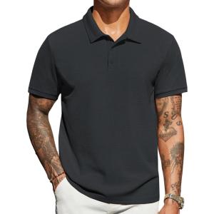 imageCOOFANDY Mens Polo Shirts Short Sleeve Classic Fit Golf Shirts Casual Solid Waffle Collared T ShirtDark Gray