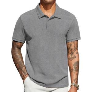 imageCOOFANDY Mens Polo Shirts Short Sleeve Classic Fit Golf Shirts Casual Solid Waffle Collared T ShirtLight Gray