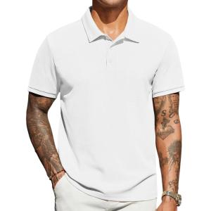 imageCOOFANDY Mens Polo Shirts Short Sleeve Classic Fit Golf Shirts Casual Solid Waffle Collared T ShirtWhite