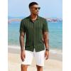 imageCOOFANDY Mens Knit Polo Shirt Vintage Button Down Shirt Short Sleeve Hawaiian Shirt 2025 Summer Fashion Beach ShirtsArmy Green