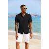imageCOOFANDY Mens Knit Polo Shirt Vintage Button Down Shirt Short Sleeve Hawaiian Shirt 2025 Summer Fashion Beach ShirtsBlack