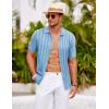 imageCOOFANDY Mens Knit Polo Shirt Vintage Button Down Shirt Short Sleeve Hawaiian Shirt 2025 Summer Fashion Beach ShirtsLight Blue